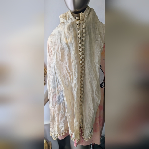 MATTA Dupatta Plain Silk Cotton Tassel Pom Pom Shawl